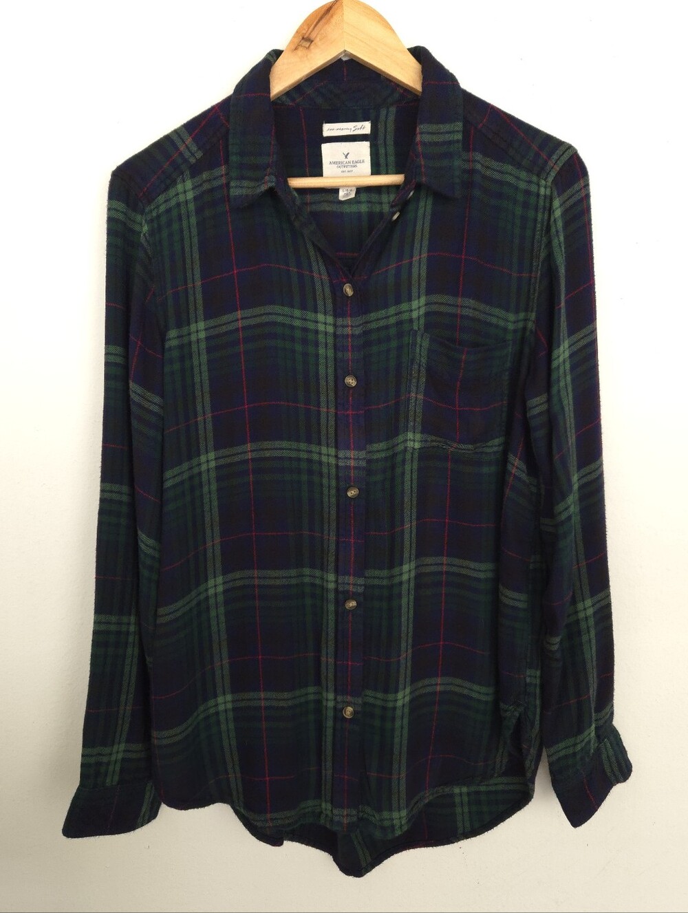 American Eagle Ahh-Mazingly Soft Boyfriend Fit Plaid Flannel Shirt Large